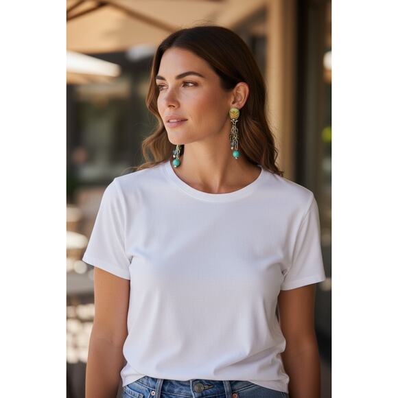 Drapers & Damons NWT BOHO Dangle Earrings green, blue, and silver-toned bead - Picture 3 of 3